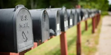 A row of rural mailboxes.