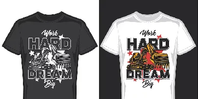 Two printed T-shirts, one black and one white.